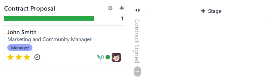 El signo más en el que debe hacer clic para agregar una nueva columna a las etapas de kanban.