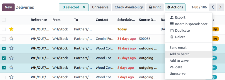 Uso del botón *Agregar a lote* desde la lista del botón de *acción*.
