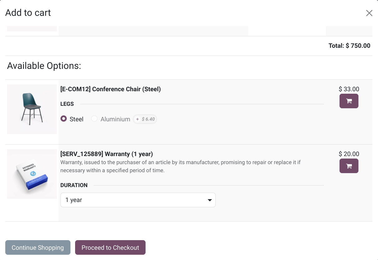 Productos opcionales y venta cruzada