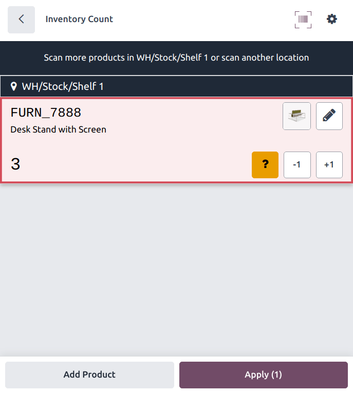 Página de Acción del cliente de código de barras de inventario con ajuste de inventario.