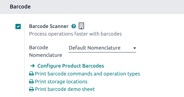 Activar la función de código de barras en los ajustes de la aplicación Inventario.