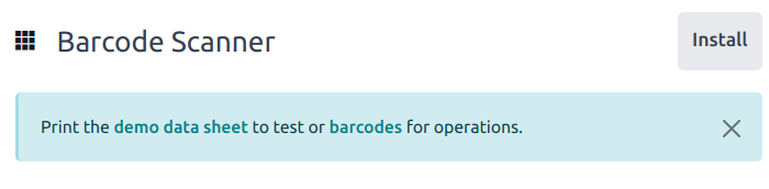 Aviso de datos de demostración en la pantalla principal de la aplicación Código de barras.