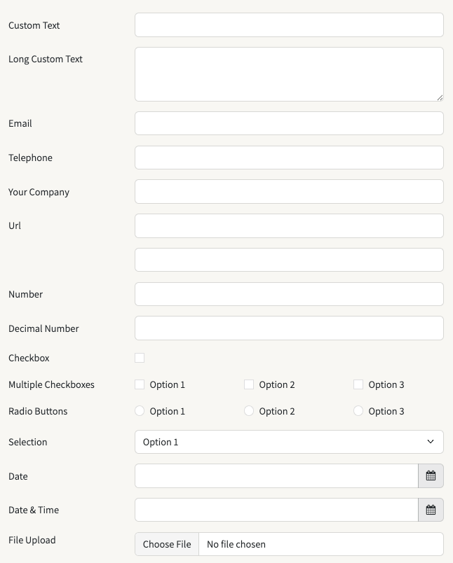 Todos los tipos de campos de formulario