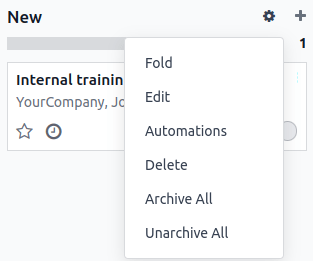 Captura de pantalla de un menú con la opción para crear automatizaciones en una etapa de kanban.