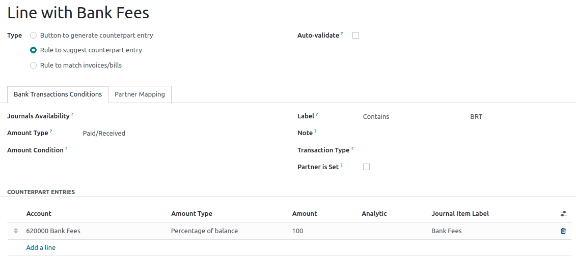 Captura de pantalla de reglas específicas para activar la conciliación.
