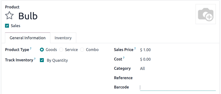 El campo "Código de barras" en un formulario de producto con un cursor activo.