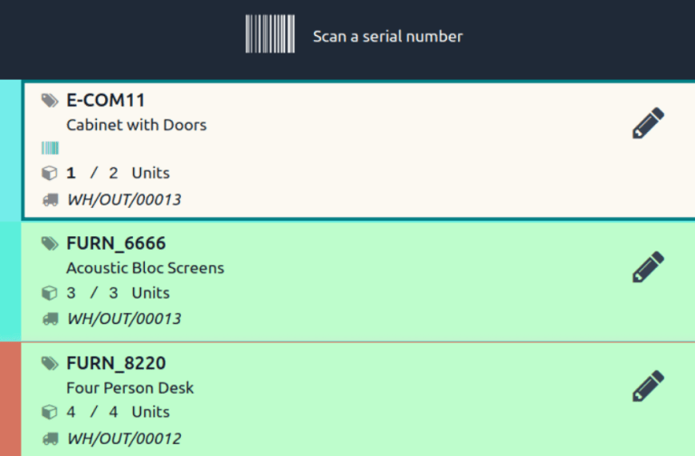 Products que se recolectarán en la vista de código de barras.