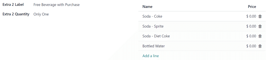 El segundo extra configurado para regalar una bebida con una compra.