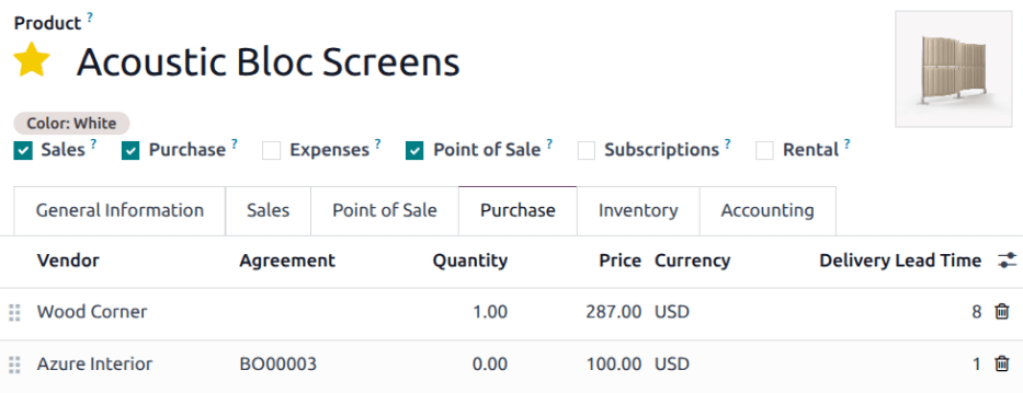 Formluario de un producto con un contrato de reabastecimiento vinculado a una orden abierta. 