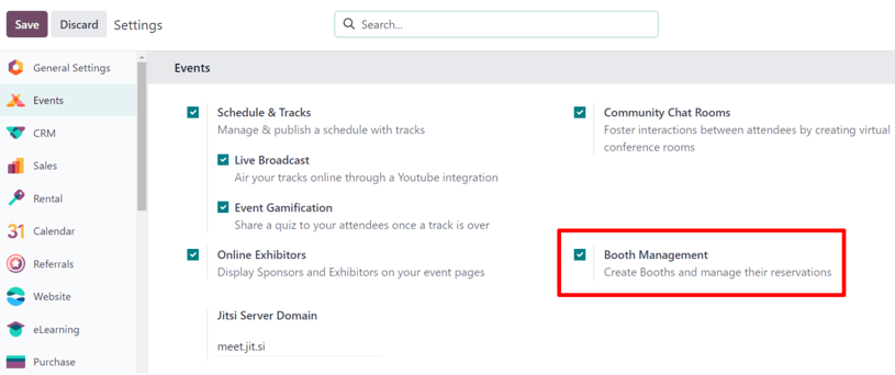 La función Gestión de estands en la aplicación Eventos de Nexovate.