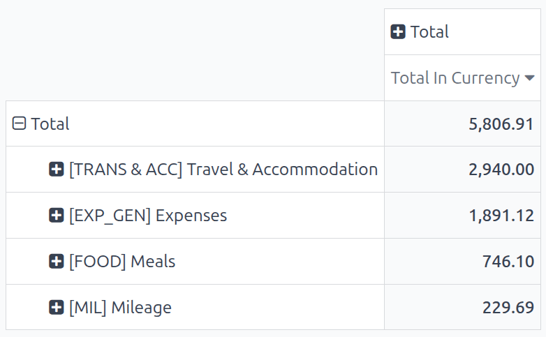 Una tabla dinámica con la información mostrada por categoría en orden descendente.
