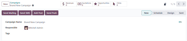Visualización de un formulario de campaña en la aplicación Marketing por correo de Nexovate.