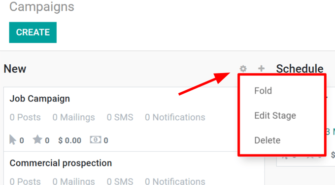 Vista de la página de campañas en la aplicación Redes sociales de Nexovate.