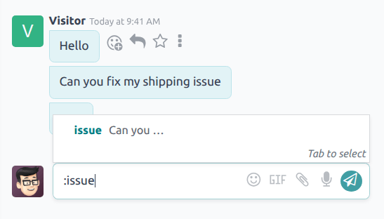 Una conversación del chat en vivo usando respuestas predefinidas
