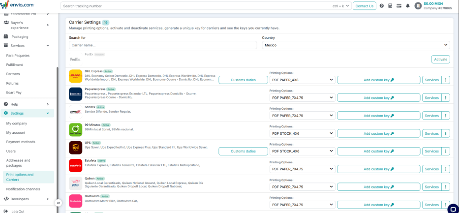 Selección de los transportistas.