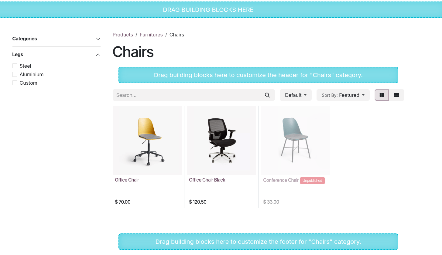 Captura de pantalla que muestra cómo colocar el bloque de creación en el encabezado o en el pie de página.