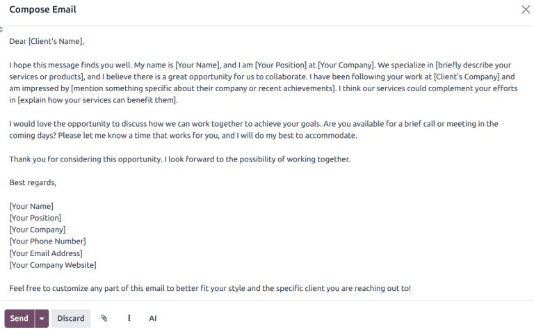 Un borrador de correo electrónico con texto generado por IA.