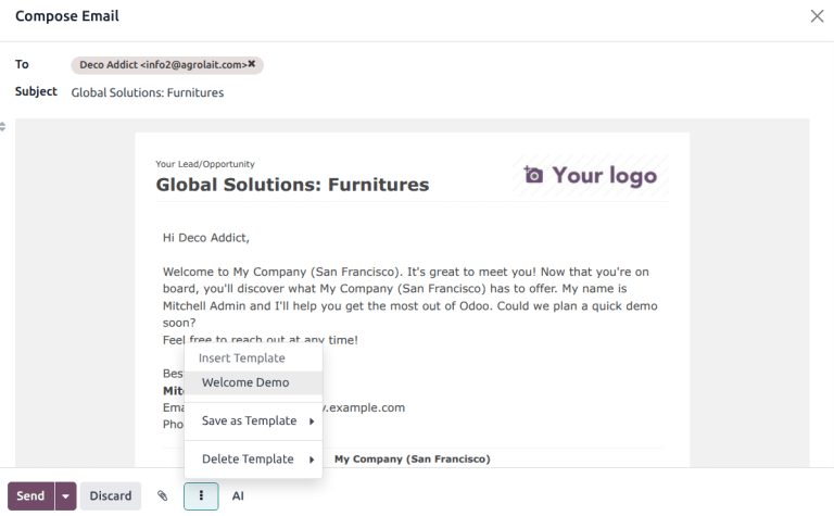 El redactor de chatter expandido en la aplicación CRM.