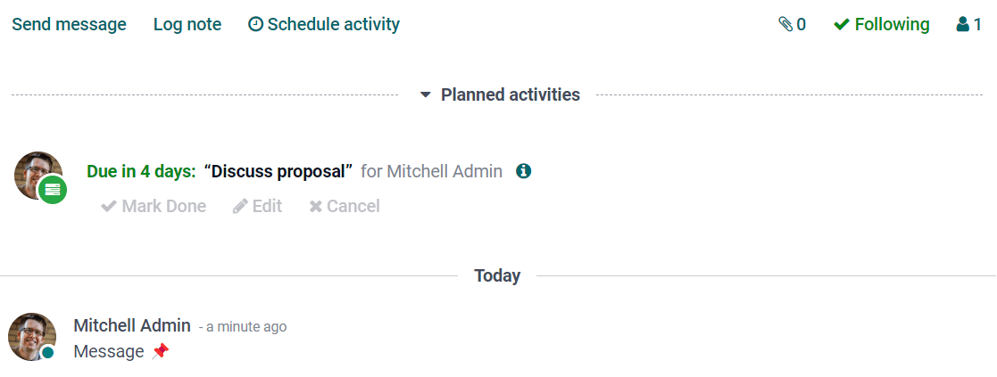 Captura de pantalla de la función de chatter en la vista de formulario.