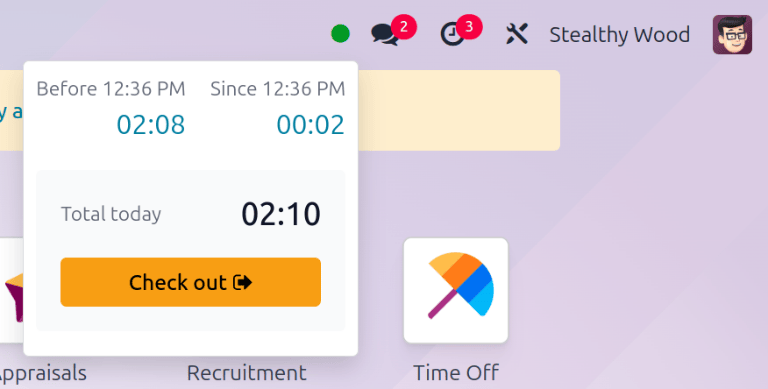El pop-up que aparece cuando un empleado registra su entrada desde la base de datos.