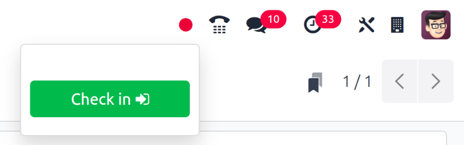 Menú de la esquina superior derecha con el botón para registrar entrada encerrado en un círculo rojo.