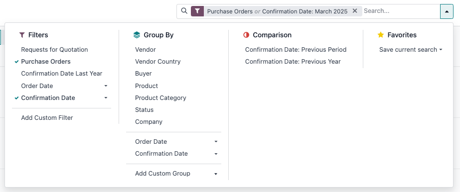 La barra de búsqueda del reporte de análisis de producción.