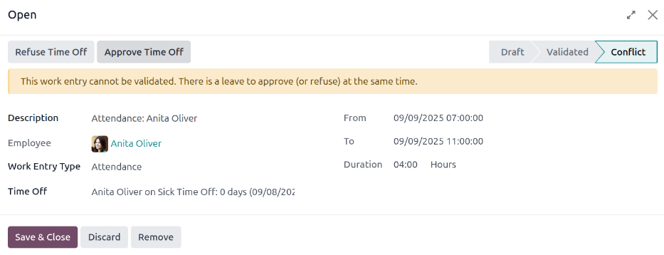 La ventana emergente detallada del conflicto que aparece al hacer clic en el botón Editar.