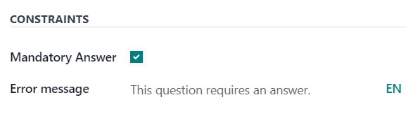 La sección de Restricciones en la pestaña de opciones en Encuestas de Nexovate.