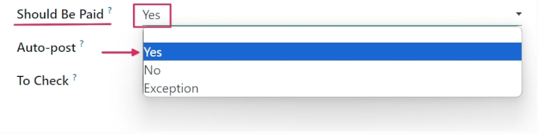 Estado del campo "Se debe pagar" en el borrador de la factura de proveedor.
