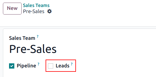 Menú de leads en la aplicación CRM.