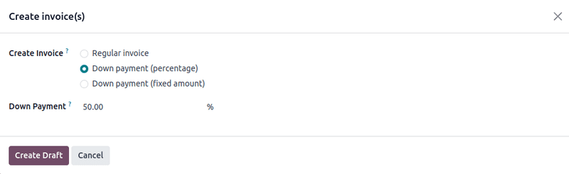 Create invoice(s) pop-up form that appears in Nexovate Sales.