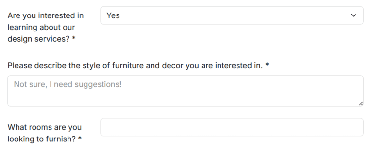 Un formulario de reservación de cita con preguntas personalizadas.