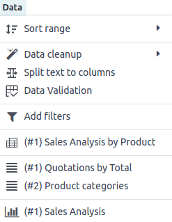 Fuentes de datos enumeradas en el menú Datos