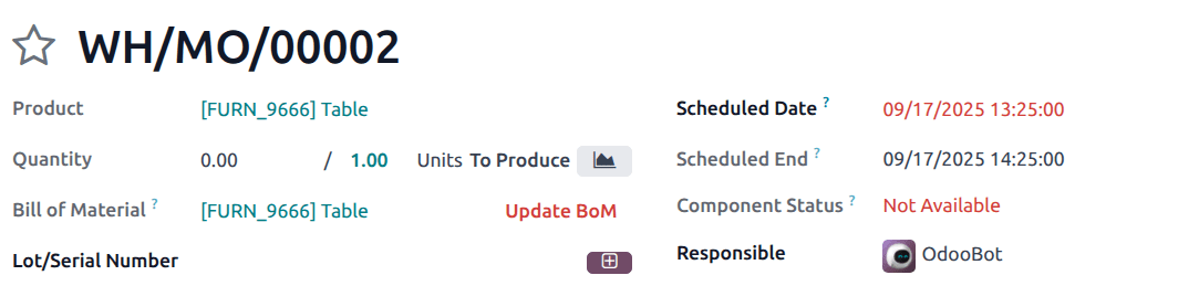 Una orden de fabricación con el plazo resaltado.
