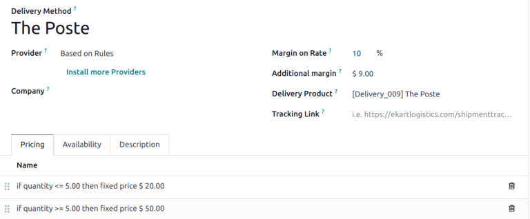 Ejemplo con el método de envío "Por reglas" con los márgenes configurados.