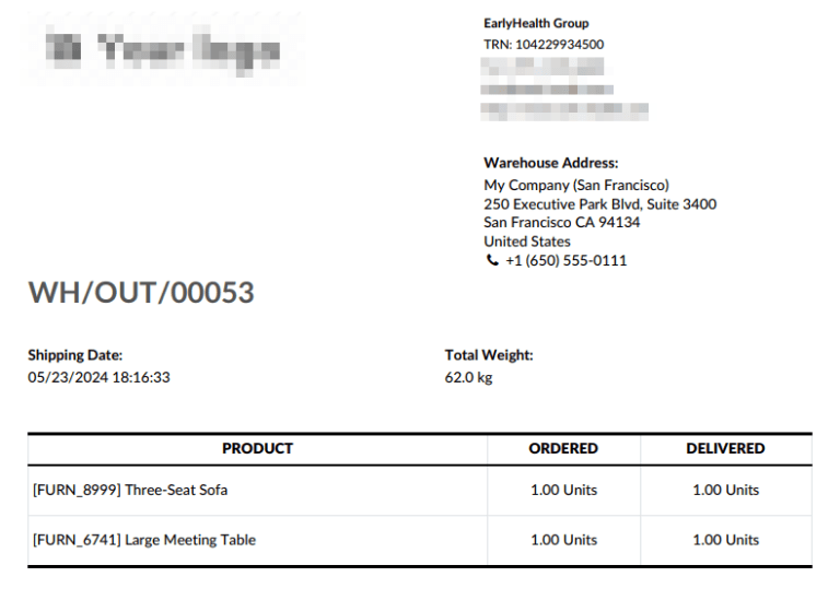 Recibo de entrega de ejemplo.