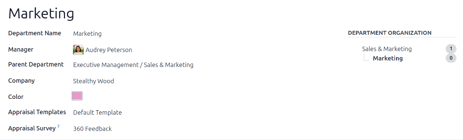 Un formulario de departamento con todos los campos llenos.