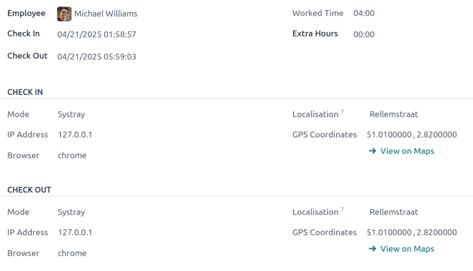 La información detallada de una entrada de asistencia.