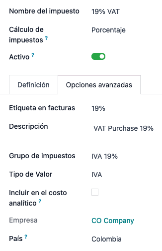 Configuraciones fiscales específicas según las reglas de la DIAN.