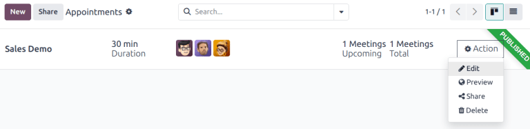 El botón "Editar" en un registro de tipo cita.