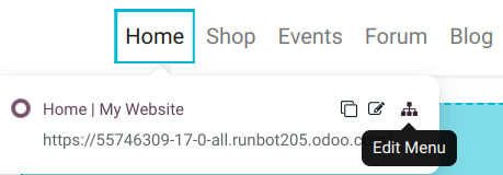 Acceso al editor de menú desde el modo de edición 