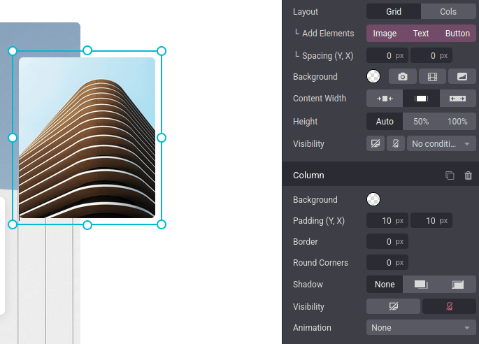 Ejemplo de un elemento de columna oculto en dispositivos móviles.
