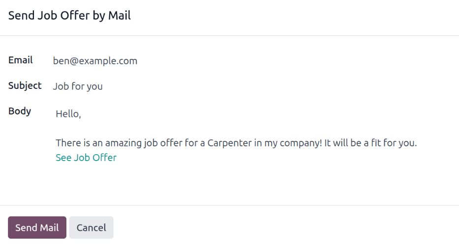 Ventana emergente del correo de referencias con el mensaje del correo adentro.