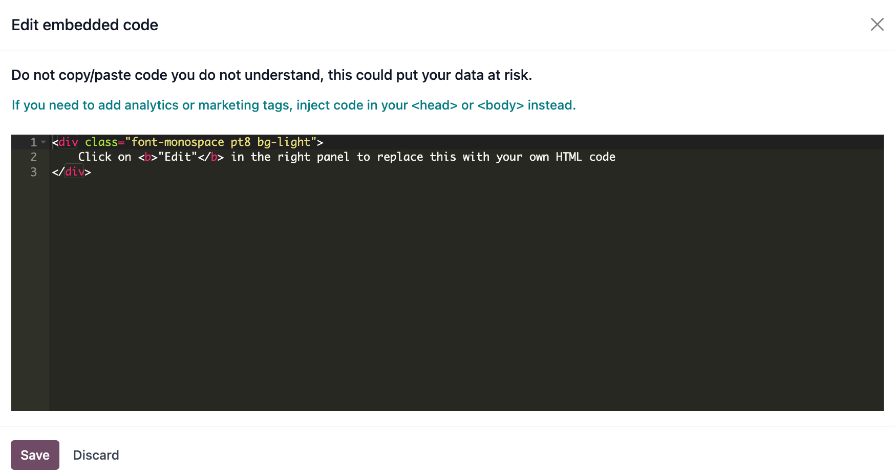 Agregue el enlace al código insertado que quiere resaltar