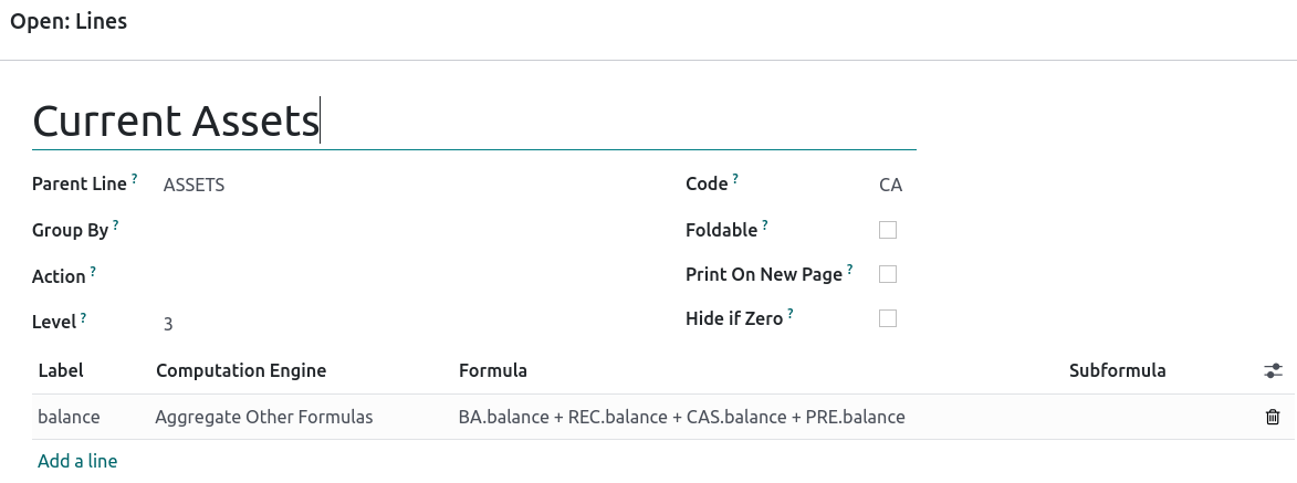 opciones de la herramienta de líneas