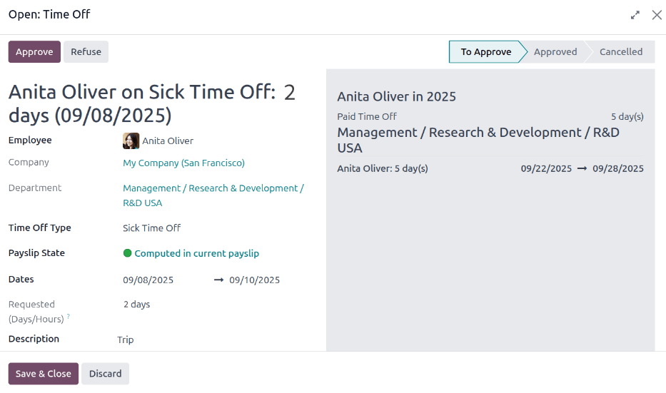 La información detallada de la solicitud de permiso.