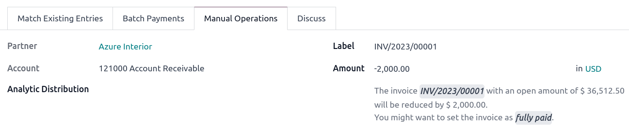 Haga clic en Marcar como pagado en su totalidad para marcar la factura como pagada.