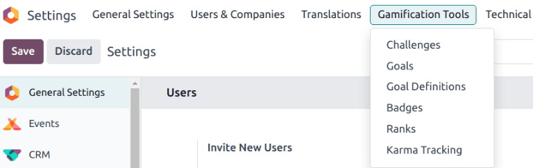 Vista del menú de herramientas de ludificación en los ajustes de Nexovate.