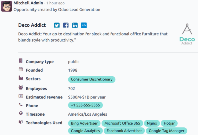 Captura de pantalla del hilo de chatter de un lead recién generado.