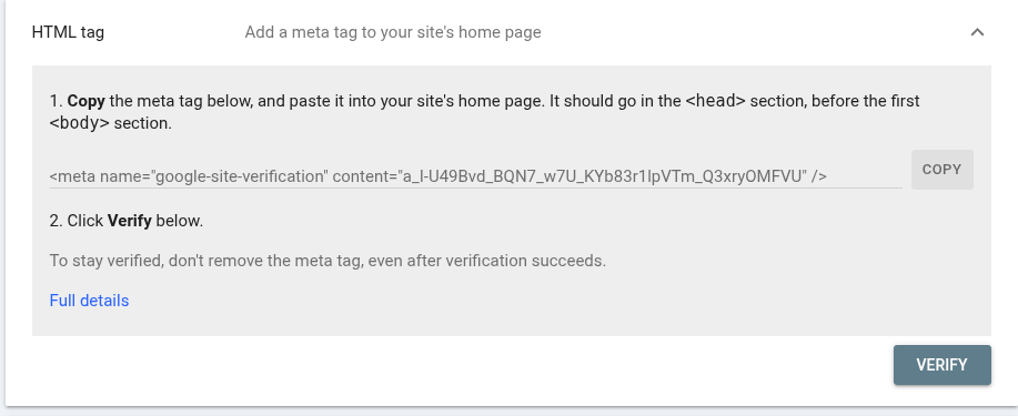 La sección "Etiqueta HTML" abierta.